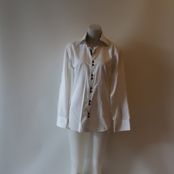 Womens Jared Lang White Black Designer Long Sleeve Button-Up Shirt S/P * - Picture 2 of 15